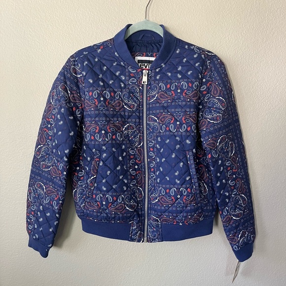 Levi's Diamond Quilted Bomber Jacket in Blue & Red Paisley Womens Size M NWT - Picture 4 of 16